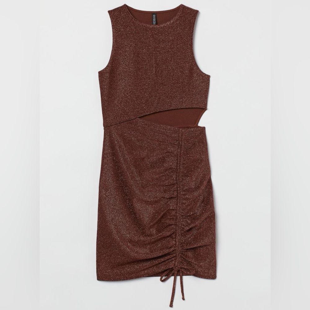 Brown Sparkle Drawstring Dress
